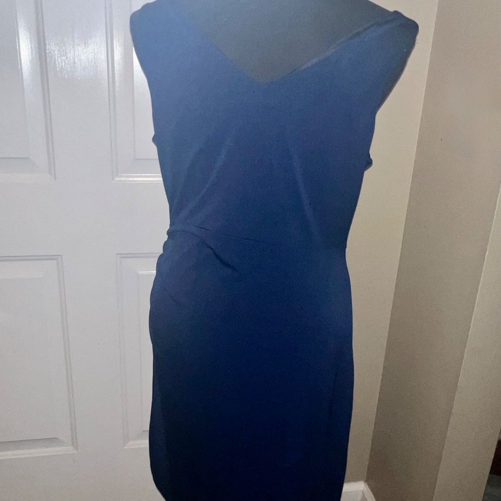 Sam Edelman Drape Neck Ruched Slim Asymmetric  Dress Navy